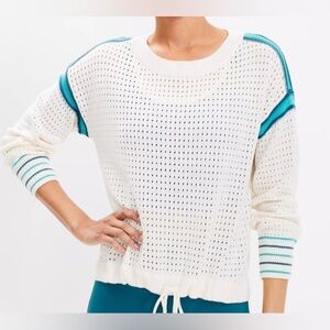 NWOT Lou & Grey Cream and Teal Women's Open Knit Sweater - M